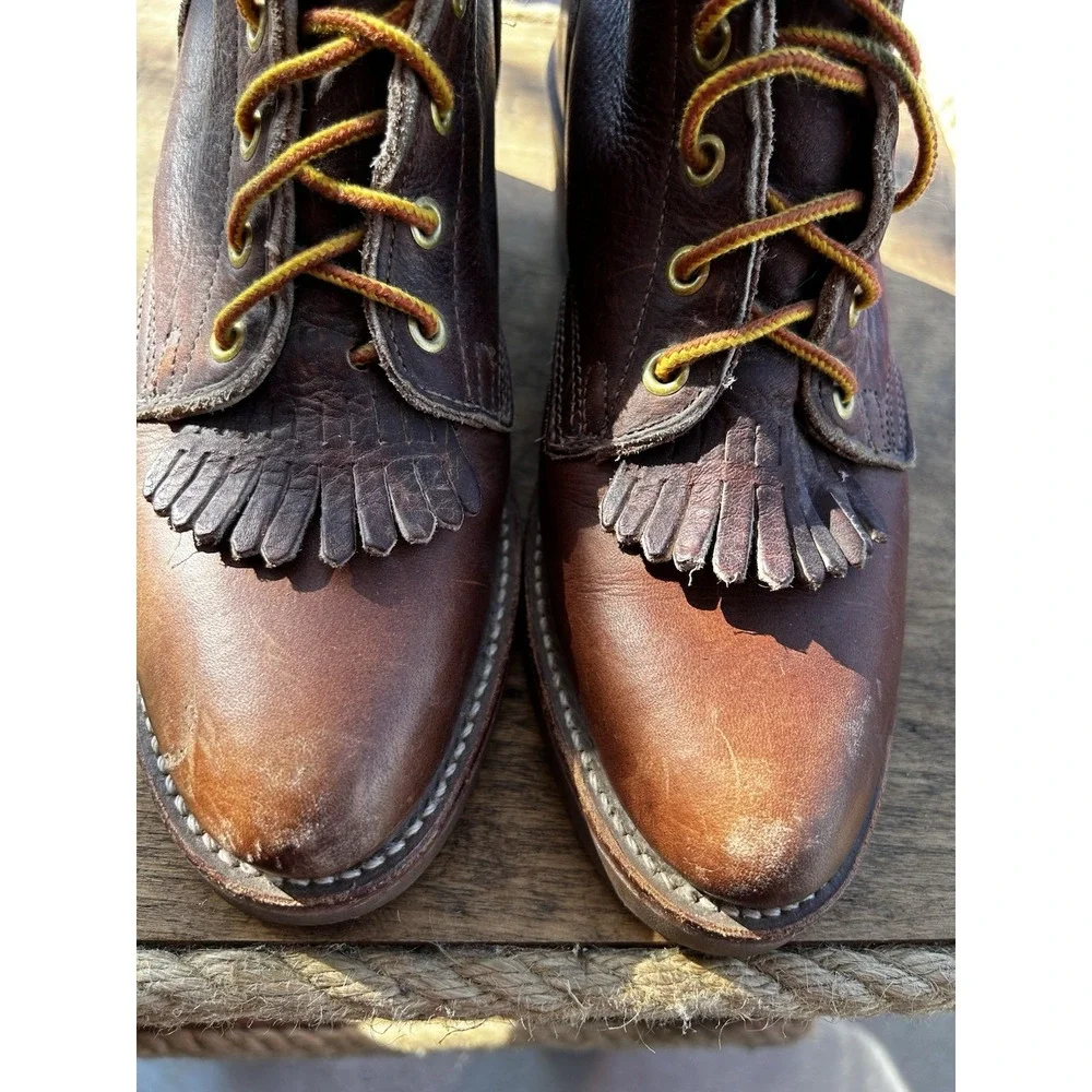 Vintage C Bar H Boot King Packer Boots Mens 7 D Brown Leather Lace Up Kiltie